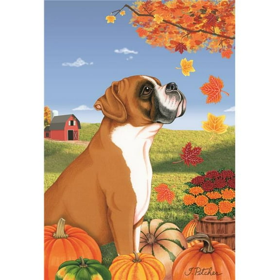 Best of Breed TP67125 Boxer Fawn Uncropped Autumn Leaves House Flag