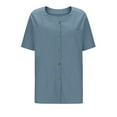 thumbnail image 4 of gbyLJF Womens Linen Short Sleeve Tops Solid Color Round Neck Open Front Blouses Lightweight Button Down Summer Shirts, 4 of 6