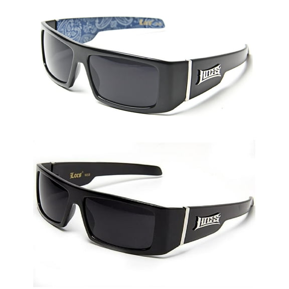 Locs Hardcore 2 Pack 1- Black & 1- Black w/Blue Bandana Sunglasses Free Shipping