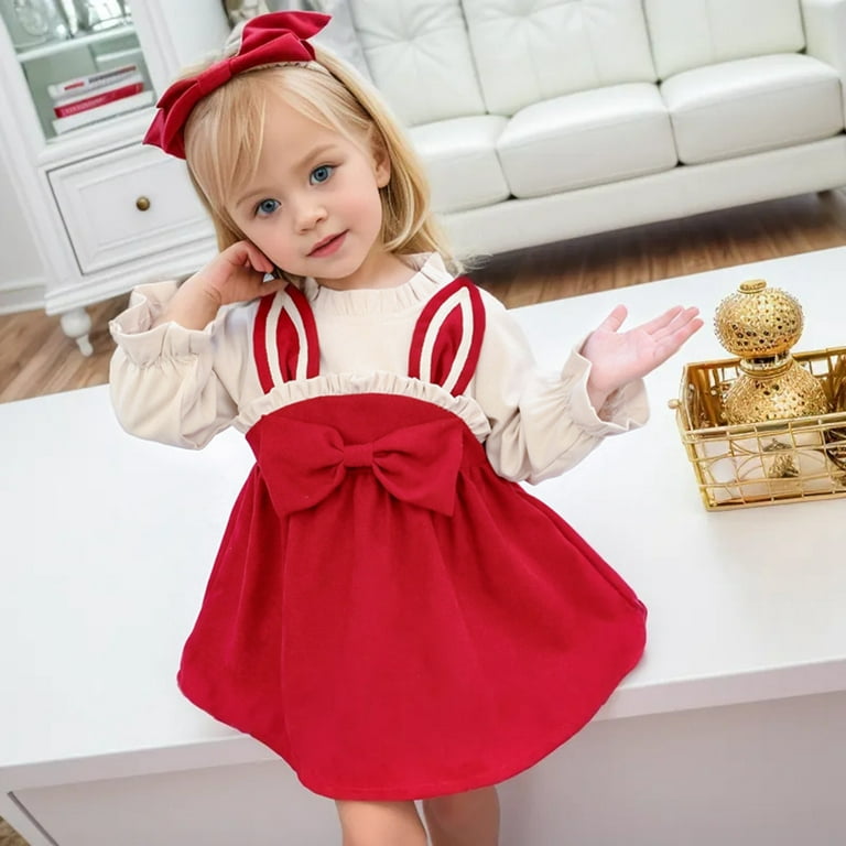 EHQJNJ Baby Girl Easter Dress 6 9 Months Toddler Girls Long Sleeve Princess Flower Dress Rabbit Ears Bowknot Dresses Outfits Girls Easter Dress Size