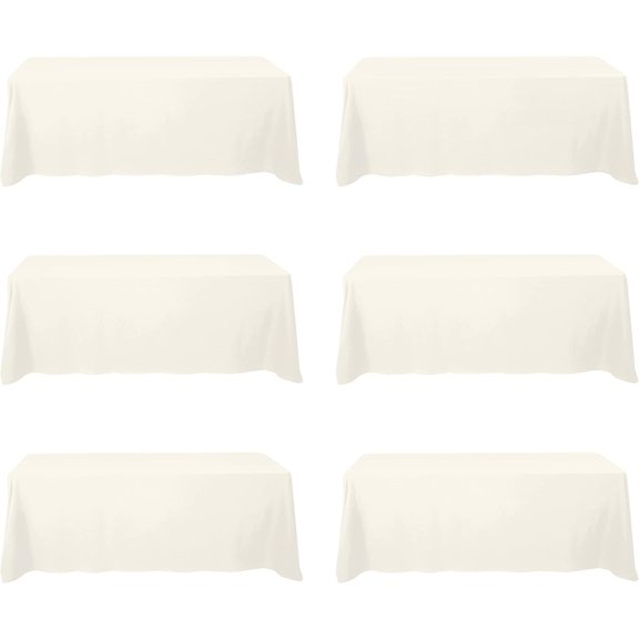 6 Pack Ivory Tablecloths for 8 Foot Rectangle Tables 90 x 156 Inch - 8ft Rectangular Bulk Linen Polyester Fabric Washable Cloth Cover for Wedding Reception Banquet Birthday Party