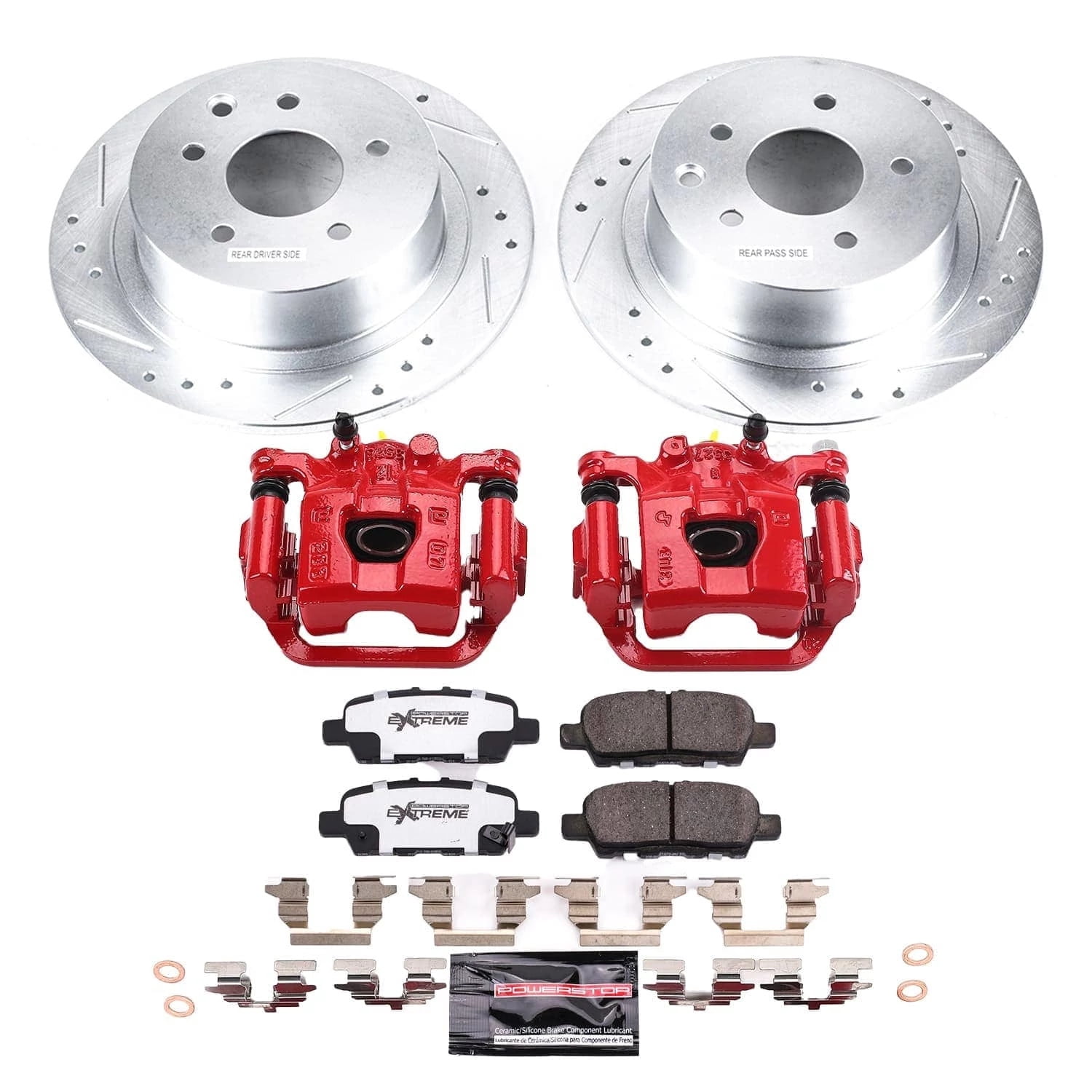 PowerStop Rear Z26 Street Warrior Brake Pad and Rotor Kit with Red Powder Coated Calipers Fits: NISSAN Select Models KC8335-26