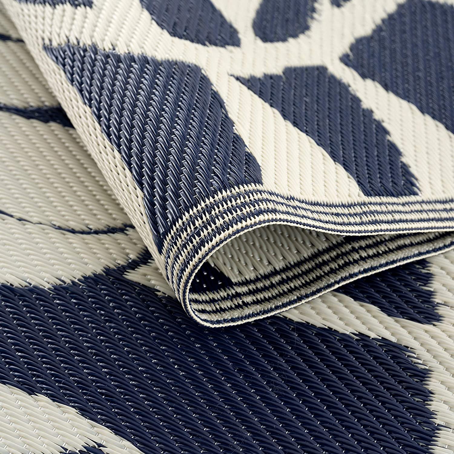 Beverly Rug Indoor Outdoor Reversible Plastic Area Rug - 5x7 - Blue / White