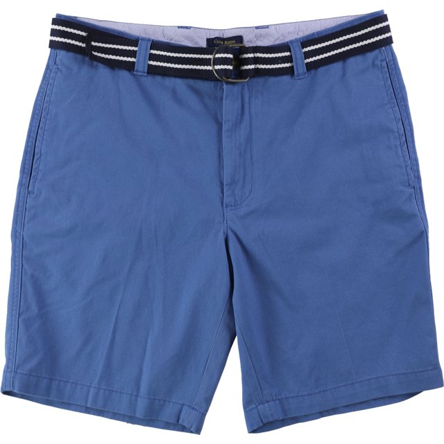 Pantalones cortos tipo chino informales con cinturón y parte delantera plana para hombre de Club Room, azul, 36 Club Room chino