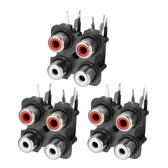 PCB Panel Mount 4 RCA Socket Female Jack Audio Video AV Connector Black 6pins, 3Pcs