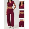 thumbnail image 3 of PISONIC Women's V-Neck Crop Top & Shorts Set - Active Fitness Apparel with 4 Color Options, 3 of 9