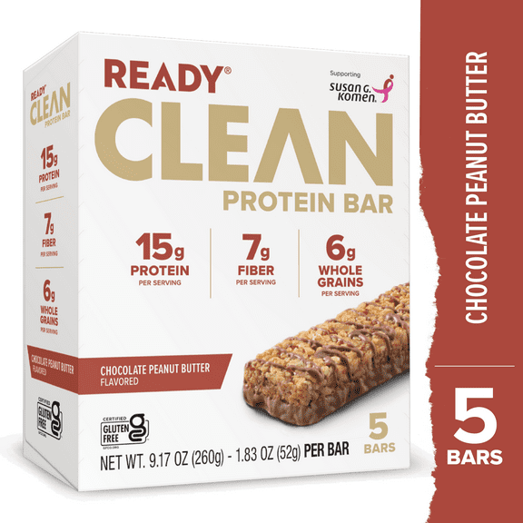 Ready Nutrition, Chocolate Peanut Butter Protein Bar, 5 Count Box, Shelf-Stable