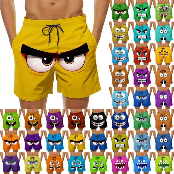 Jinhomg Mens Quick Dry Swim Shorts 3D Cartoon Graphic Workout Shorts Elastic Waist Drawstring Swimming Board Shorts Funny Summer Swim Trunks with Pockets Light Blue,S