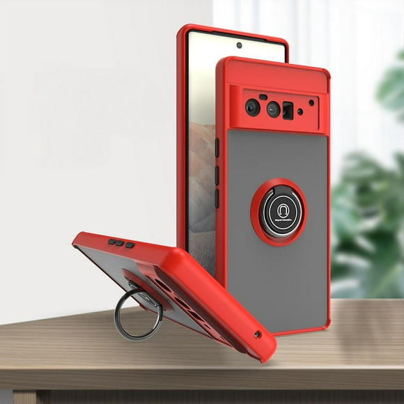 For Google Pixel 6 Cover, Androgate Ring Stand Bracket 15ft Drop Test Shockproof Cover for Pixel 6 Red