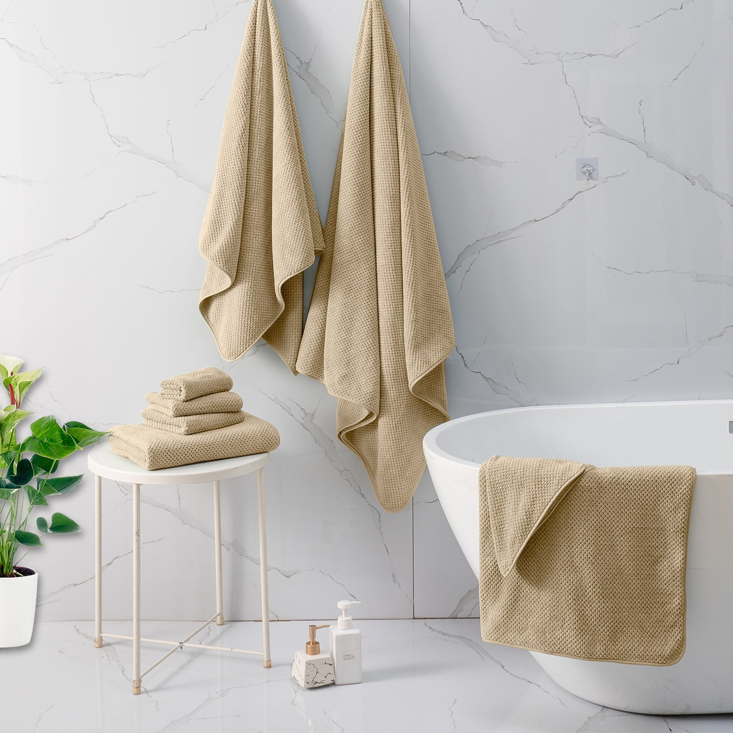 Smuge 4 Pack Bath Towels Extra Large 35 x 70 Inches,600 GSM Ultra Soft Large Bath Towel Set Quick Dry Bathroom Towelsfor Bathroom Kitchen Spa Hotel Gym (Camel)