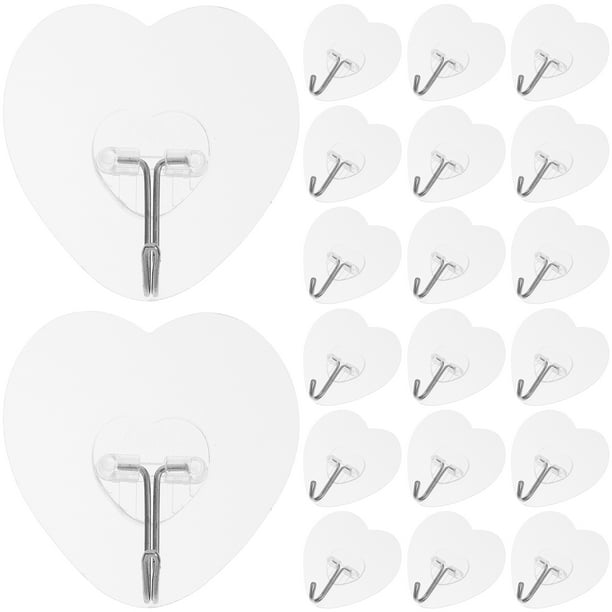 20 ganchos de pared decorativos en forma de corazón, transparentes, adhesivos fuertes, para el hogar, la cocina, el baño, sin clavos, para techo.