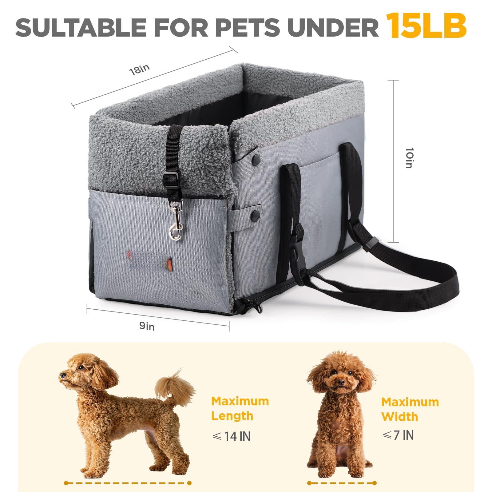 Console Dog Car Seat For Small Dogs Booster Washable Foldable Puppy With Safe Protection Hooks Adjustable Straps And Storage Pocket Pet Up To 15lbs