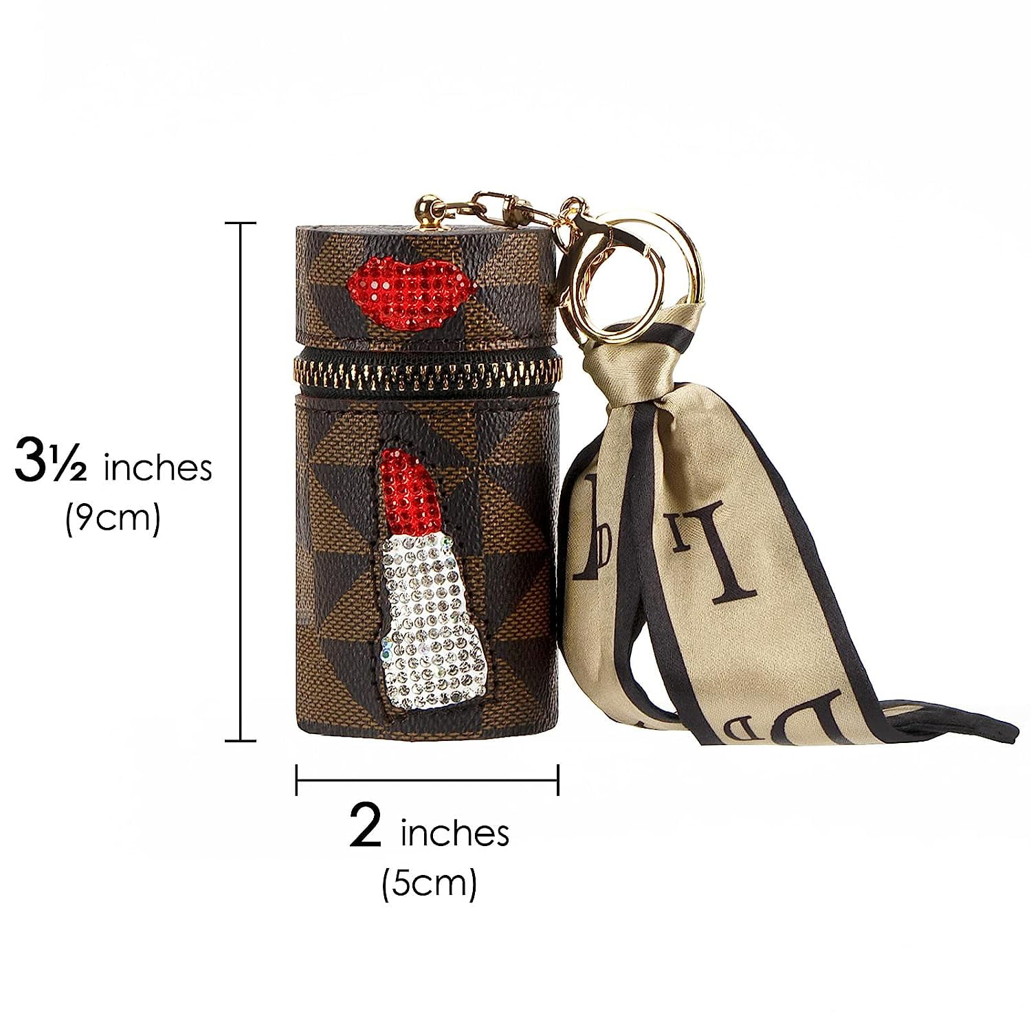 DODAMOUR 2 Pack Lipstick Travel Case, Leather Diamond Lip Gloss Bag with  Keychain, Lipstick Organizer for Purse Perfume Fingernail Polish (Brown