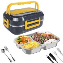 40W Electric Lunch Box, Heated Lunch Box for Adults Food Warmer Lunch Box Without Water Injection 1.5L Removable 304 Stainless Steel Container with Fork & Spoon for Office Car