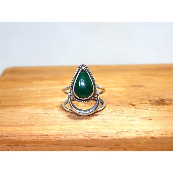 Heaven Crafts 925 Sterling Silver Natural Malachite Ring Green Gemstone Boho Minimalist Cocktail Ring For Women