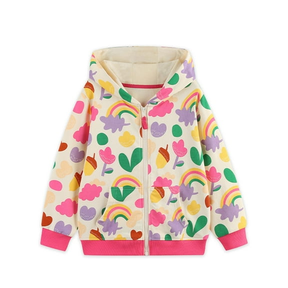 Byoo Girl's Rainbow Print Hoodie Sweatshirts Zip-Up Long Sleeve Sweatshirt Soft Casual Sweatshirt for Child