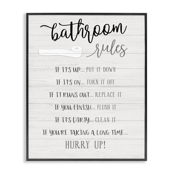 Stupell Industries Cottage Bathroom Rules Toilet Paper Sign Country Plank Pattern Black Framed Giclee Art, 11 x 14, by Natalie Carpentieri