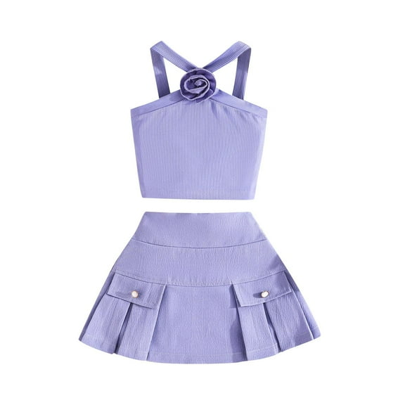 AherBiu Baby Toddler Girls Clothes 2 Piece Cute Summer Outfits off Shoulder Tank Tops with Short Skirt Set