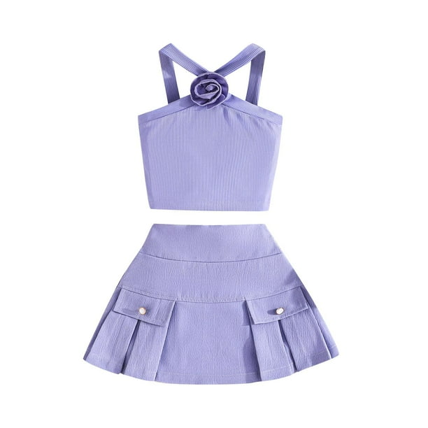 Odeerbi 9M-5Y Conjunto de Verano Para Niñas Camisola de Algodón Tops Halter Con Falda Conjunto de Dos Piezas Camisola de Flores Sin Mangas Conjunto de Falda