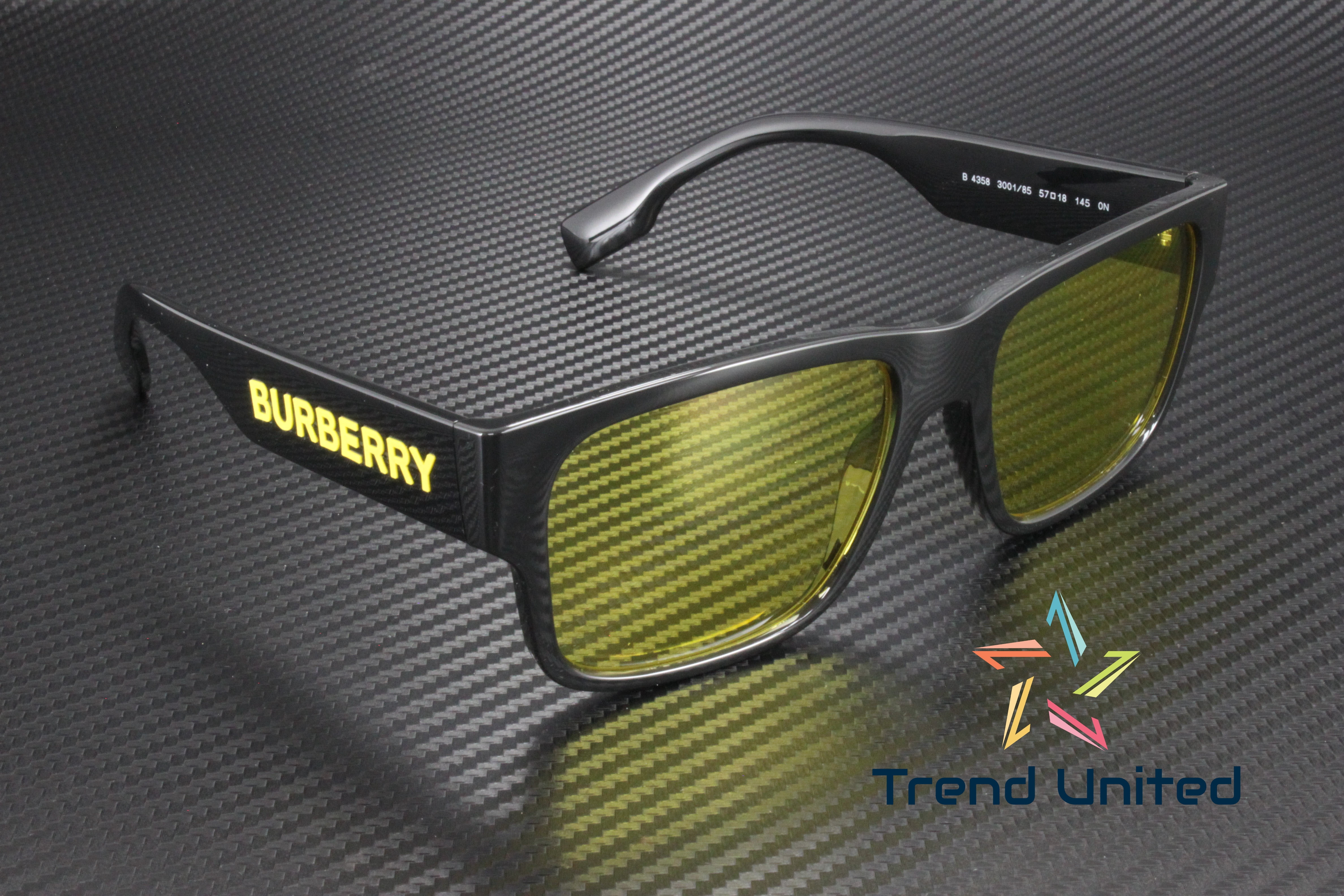 BURBERRY BE4358 300185 Knight Black Yellow 57 mm Men's Sunglasses