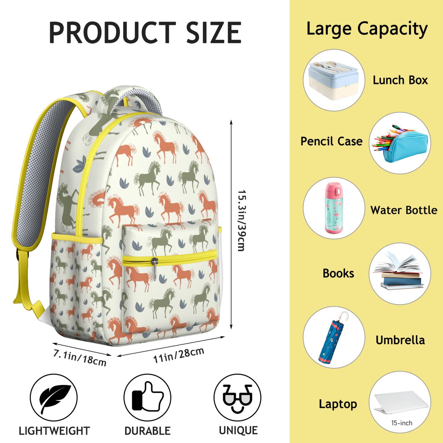 Wild Horse Journey Backpack - Durable Waterproof School Bag with Mustang Print - Perfect Bookbag for Equestrian Loving College Students