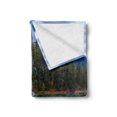thumbnail image 2 of Nature Soft Flannel Fleece Blanket, Canadian Emerald Lake Scenery with a Wooden Cottage House Country View, Cozy Plush for Indoor and Outdoor Use, 60" x 80", Petrol Blue Olive Green, by Ambesonne, 2 of 5