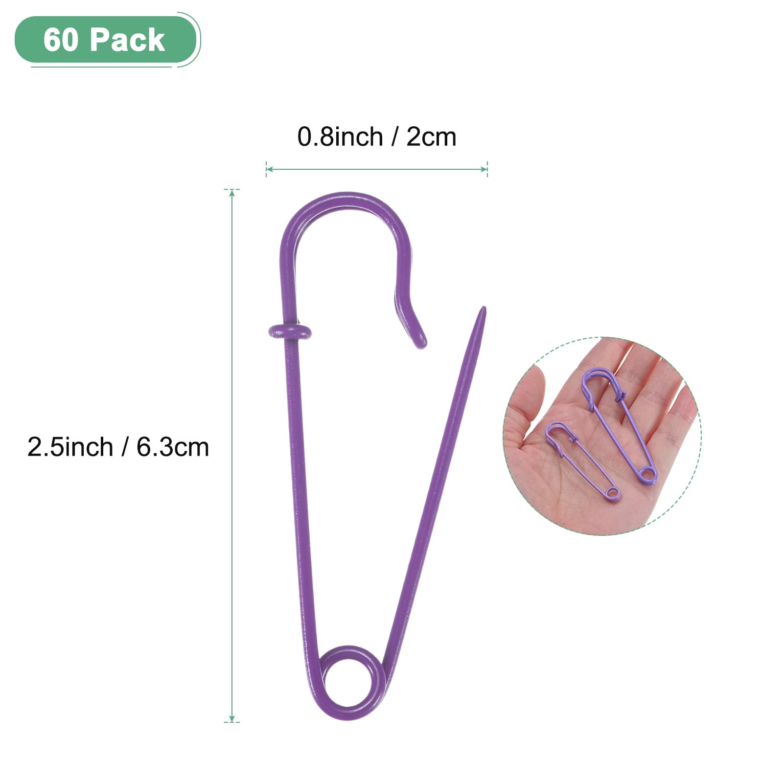 Uxcell 60-Pack Large Safety Pins, 2.5" Spring Lock Pins Blanket Bulk Pins for Fashion/Clothes/Sewing/Quilting/Upholstery/Laundry/DIY Craft/Decorative, Big Safety Pins [Purple]