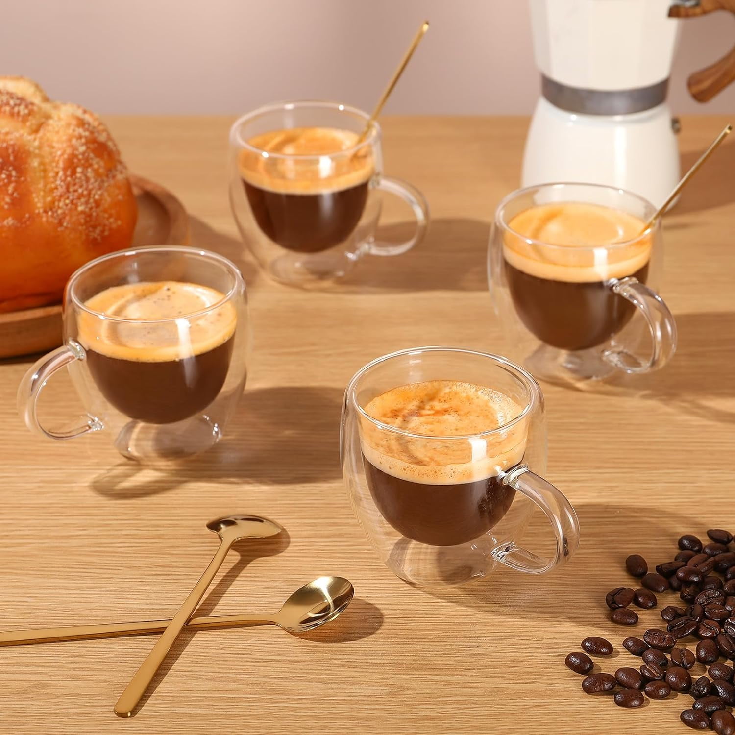 Espresso Cups Set Of 4,Double Wall 5OZ Hand Blown coffee Shots Glass,Espresso Coffee Mugs In Gift Box,Perfect For Espresso,Latte,Cappuccinos,Tea Bag,Juice