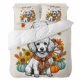 thumbnail image 2 of Queen Size Duvet Cover 4 Piece Bedding Set Hello Fall Words White Dog Bed Sheet Sets Soft Microfiber Comforter Cover with Flat Sheet 2 Pillow Shams, 2 of 9