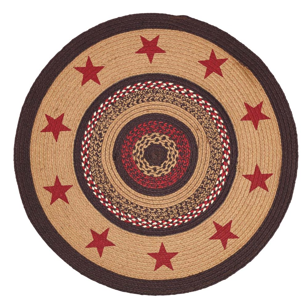 Primitive Rugs Landon Stars Stenciled Tan Round Jute Rug