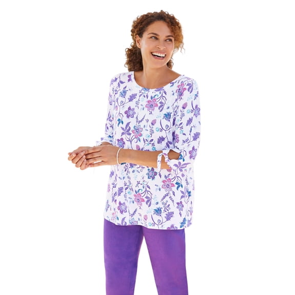 Woman Within Plus Size Perfect Three-Quarter Tie-Sleeve Tee