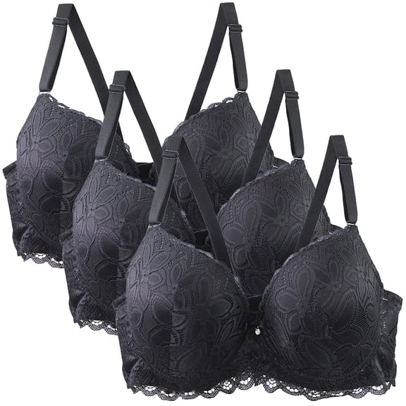 ATOYSOY 3 Pcs Support Bras for Women Plus Size Lace Bras Push up Underwire Comfort Adjustable Strap Breathable Ladies Soft Everyday Essential (Black,XXL)