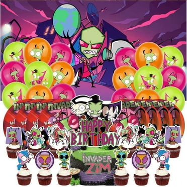 Invader Zim Plates Balloons Party Supplies Plates Cake Toppers Decorations Banner Tableware Birthday Decor