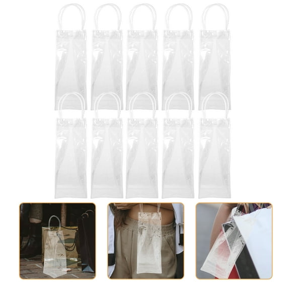 OUNONA 10PCS Clear Wine Bags Transparent Gift Bags with Handles for Convenient Bottle Storage