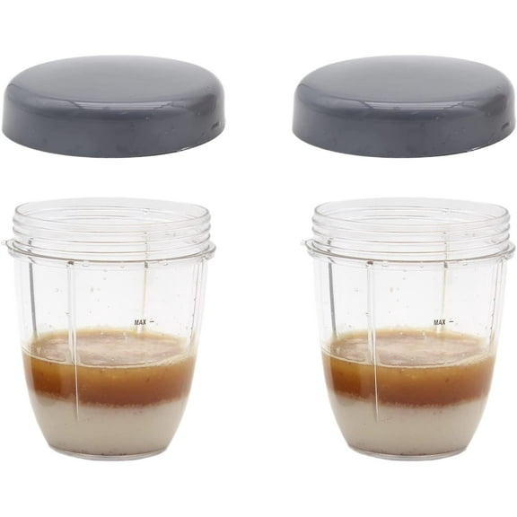 Blender Replacement Cups and Flat Lids Replacement Parts Compatible with Nutribullet Cups Blender 600W/900W, 18OZ Cup, Stay-Fresh Resealable Lids with Gasket, 2Pack
