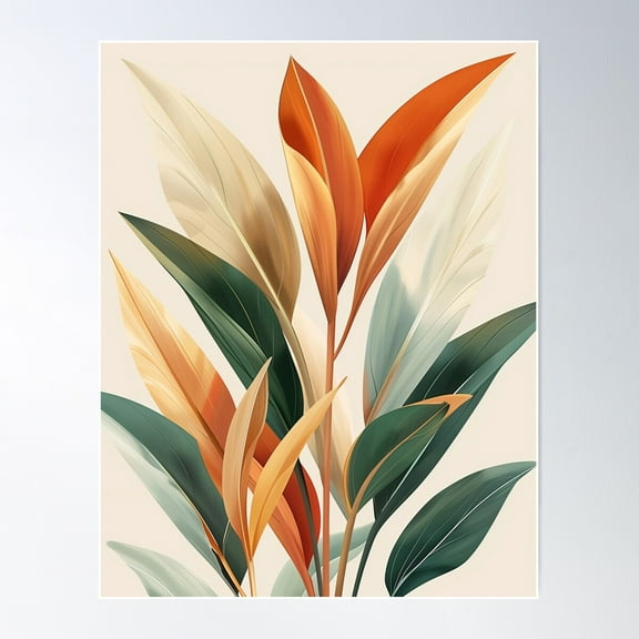 Boho Leaves Wall Art, Orange And Green Poster Wall Art, Modern Wall Decor For Living Room Bedroom, 8x12 UNFRAMED