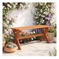 thumbnail image 2 of 36" Outdoor Wood Bench - Teak Oil Finish - Backless Patio Dining Seat for 2 - Hardwood Garden Bench - 660lbs Capacity, 2 of 9
