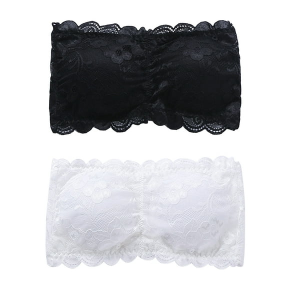 2Pcs Fashion Strapless Bralette Lace Tube Tops Bra for Women Ladies and Girls