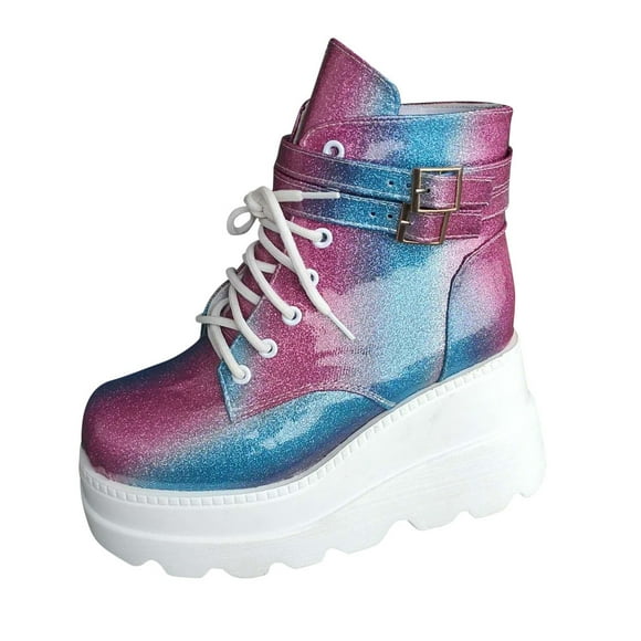 Leutsin Bottes Compensées Multicolores Femmes Zip Chaussures de Plate-Forme