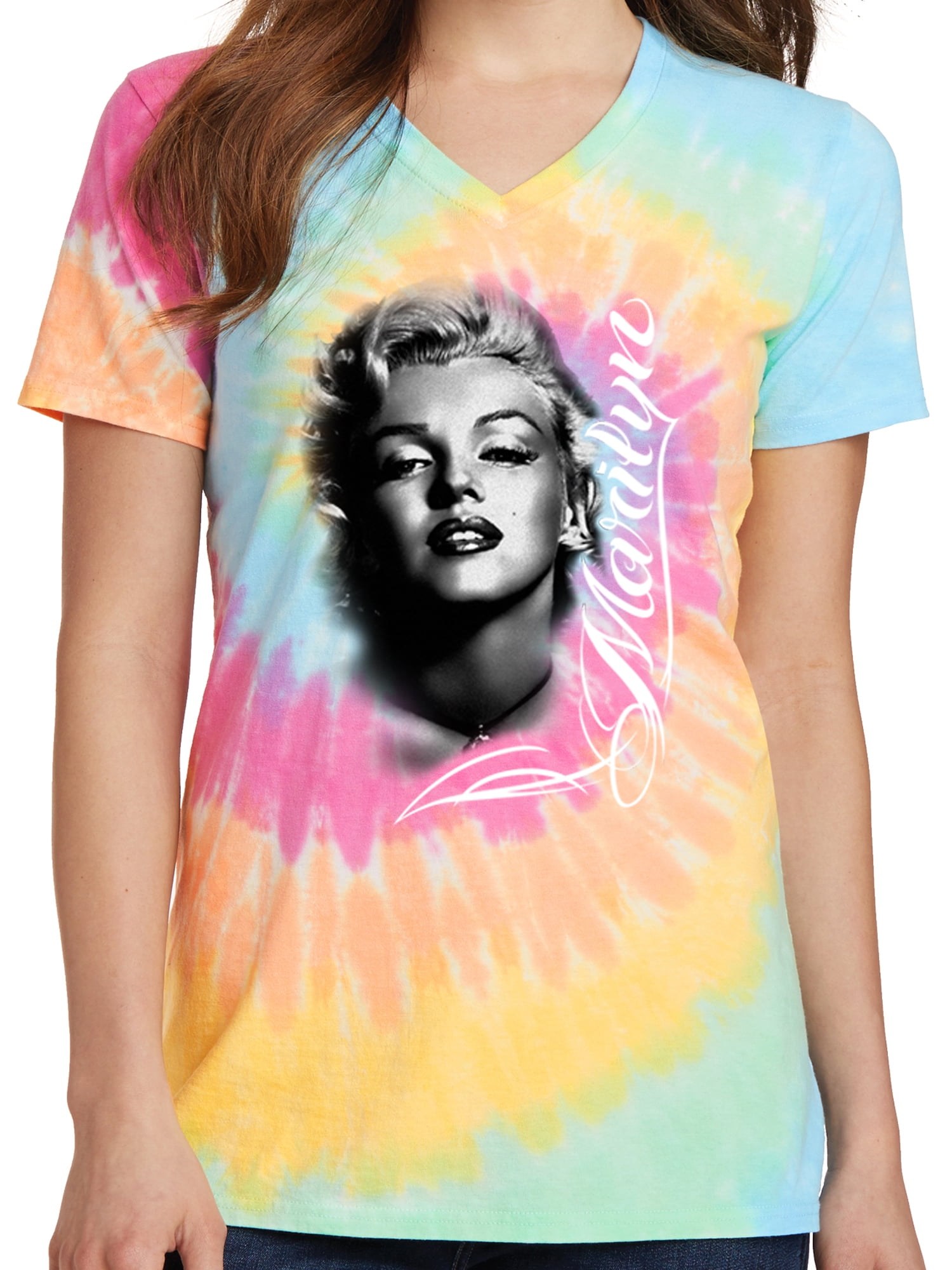 Womens "Marilyn Monroe Black n White" Tie Dye Tee Pastel Rainbow, 4XL