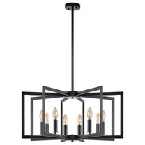 27" Modern 8-Light Black Chandelier, Geometric Metal Pendant Light Fixture for Kitchen Island, Dining Room, Entryway, or Foyer, Industrial Hanging Farmhouse Ceiling Light, Bulbs Not Included