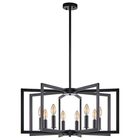 27" Modern 8-Light Black Chandelier, Geometric Metal Pendant Light Fixture for Kitchen Island, Dining Room, Entryway, or Foyer, Industrial Hanging Farmhouse Ceiling Light, Bulbs Not Included