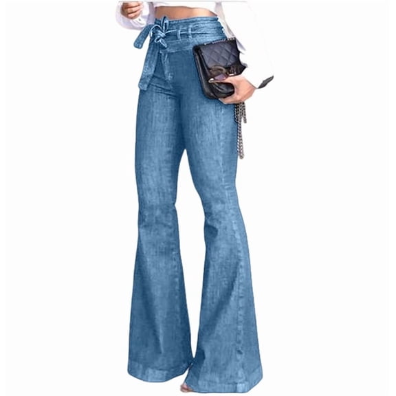 Womens Denim Pants High Waist Boot Cut Trousers Skinny Bell Bottom Mom Jeans Lake Blue S