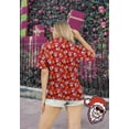 thumbnail image 2 of LA LEELA Women's Beach Funny Santa Claus Party Shirt Blouse Button Down Tops Shirts Hawaiian Christmas Tree Blouses for Women XL Happy Santa Face, Red, 2 of 5