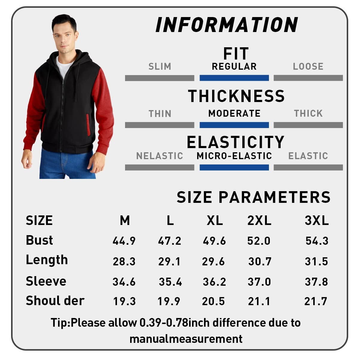 SPEEDRUN Full-Zip Hooded Sweatshirt for Men,up to Sizes 3XL