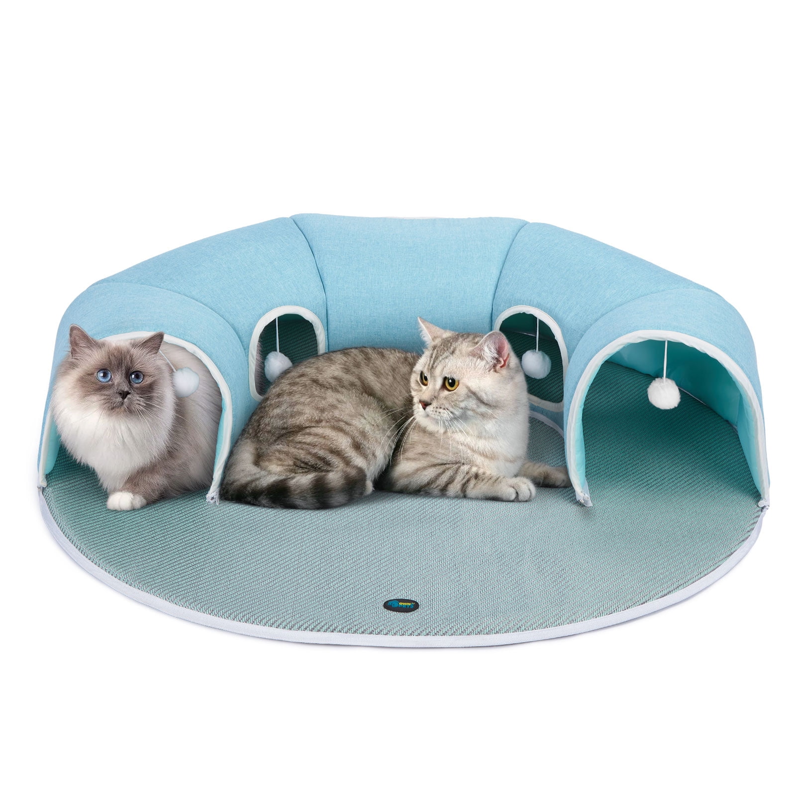 Ownpets 2 in 1 Detachable Cat Tunnel Bed Cooling Pad Cave Interactive Play Toy Rabbit Kitty