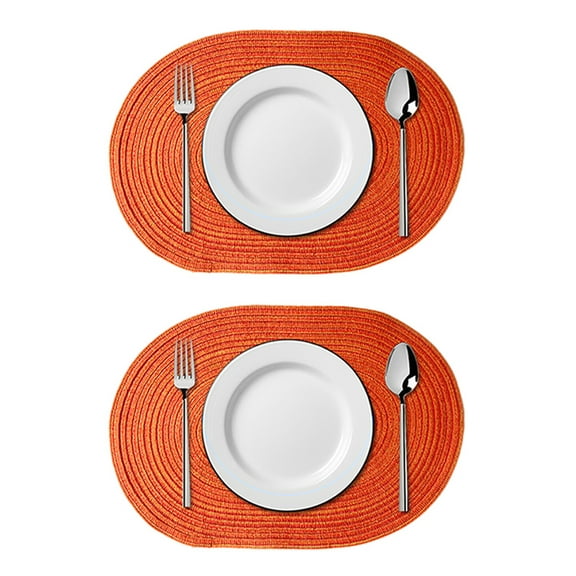 2 Pieces Oval Braided Placemats Woven Dining Table Mat Heat Insulating Mats Washable Place Mats Pot Holders Weave Placemats Home Kitchen Party Table Decor Mats Red