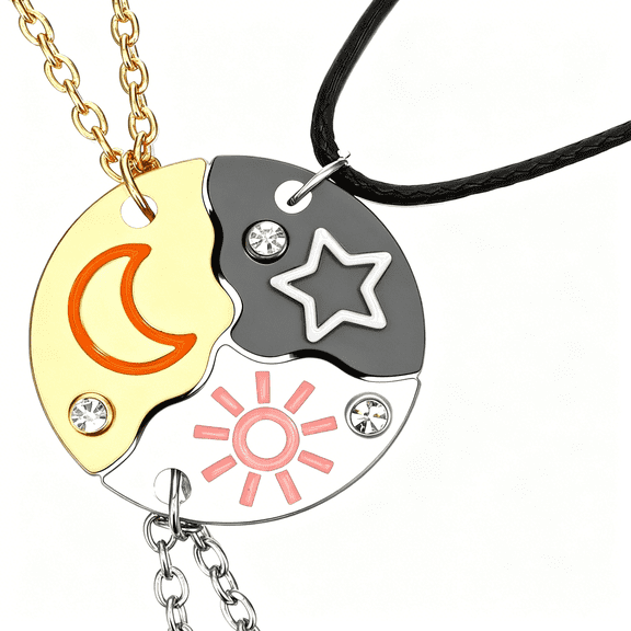DESIGNICE Bff Necklace for 3,Sun Moon Star Puzzle Matching Pendants Cute Friendship Necklaces Jewelry for Women Best Friends Sisters