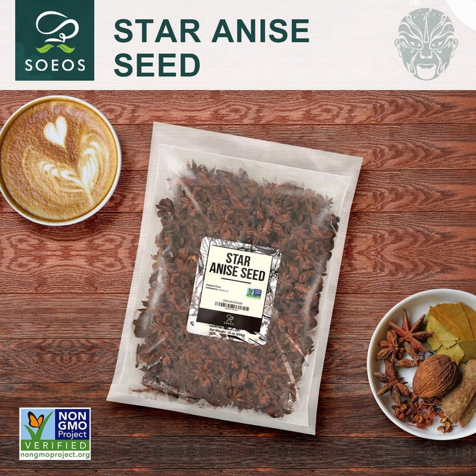 Soeos Star Anise Seeds 16 ounce (1 lb), Whole Chinese Star Anise Seed, Fresh and Pure Star Anise Pod, Non-GMO, Star Anise Spice for Desserts and Wines…