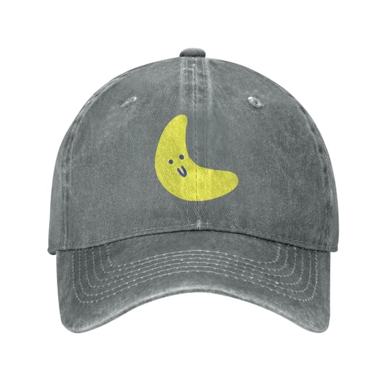 ZICANCN Cartoon Moon Adjustable Baseball Cap Women , Hats for Men Adult Washed Cotton Denim Baseball Caps Fashion Gray
